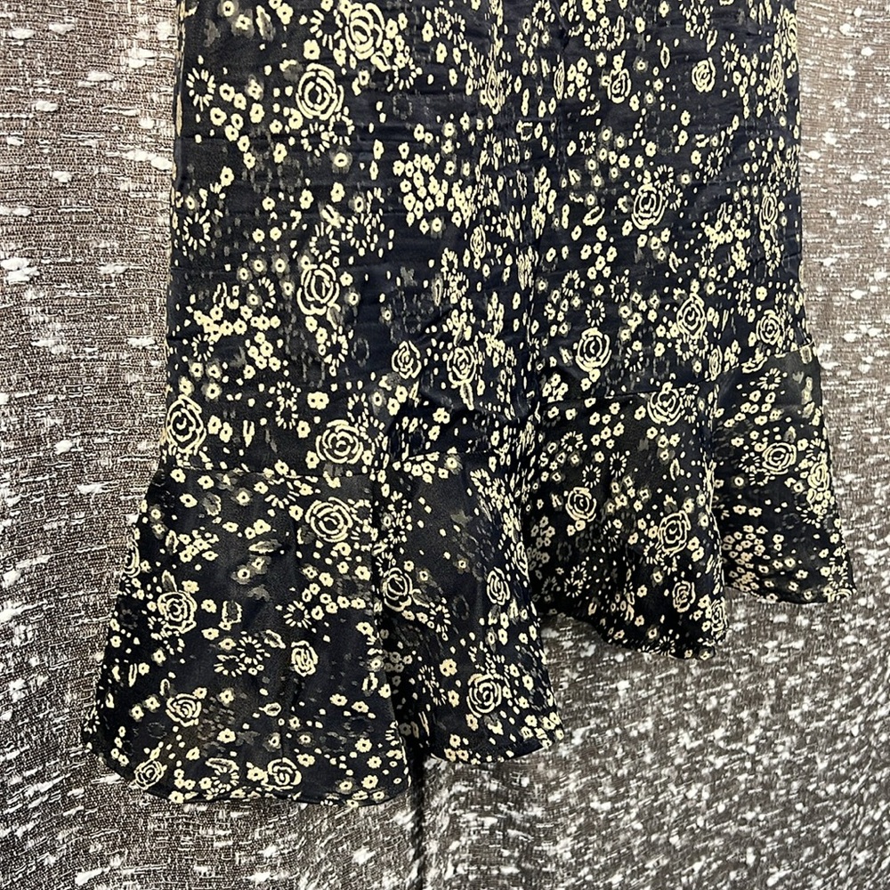 ZARA BASIC Z1975 Denim Off The Shoulder Dress Navy Blue W/ Cream Floral Print - Picture 9 of 10